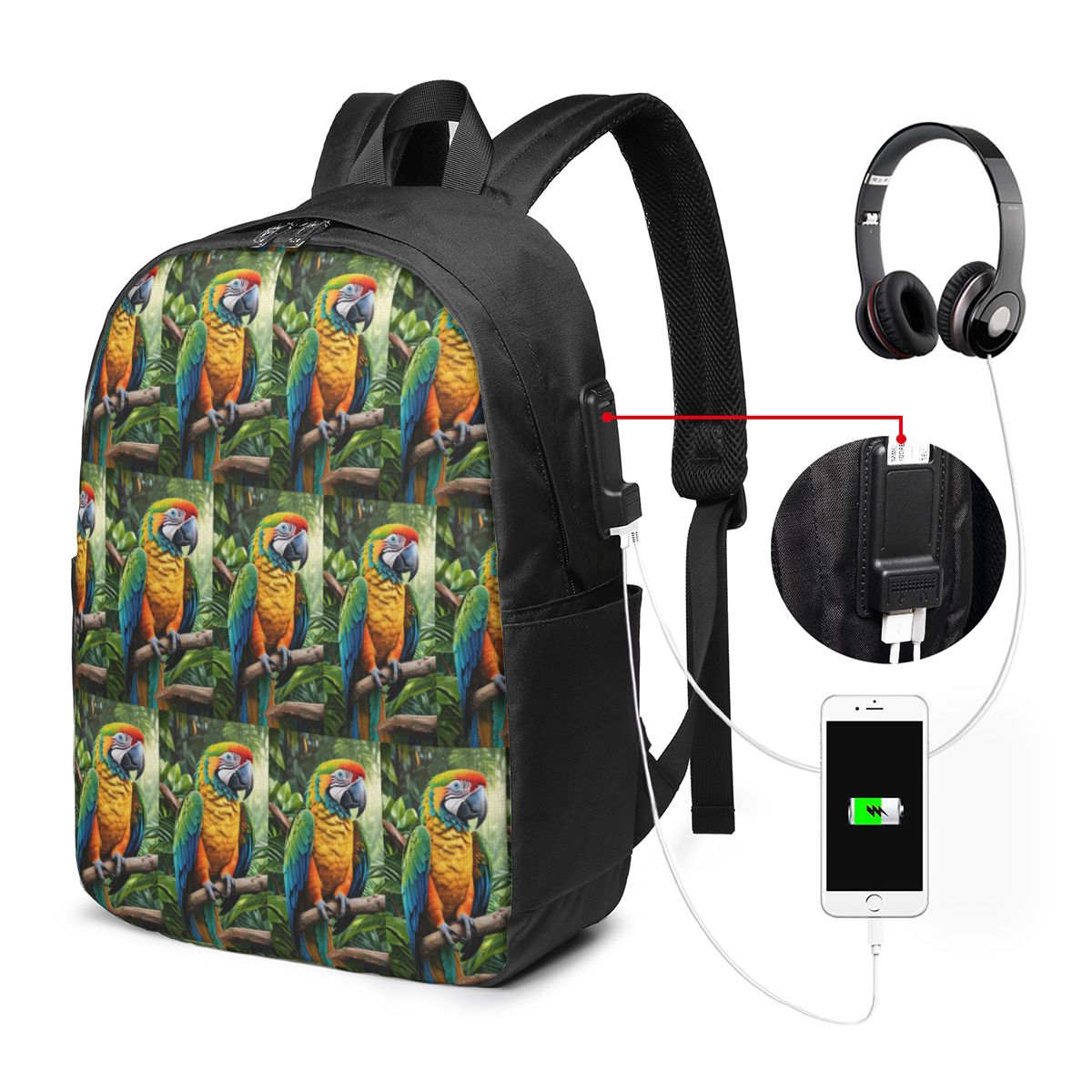 Mochila con diseño de loros ma - Backpacks reseña y precio